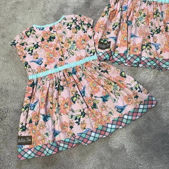Matilda Jane Twin Girls Dresses Size 4T Easter Birds Floral Pink Blue - Picture 10 of 10